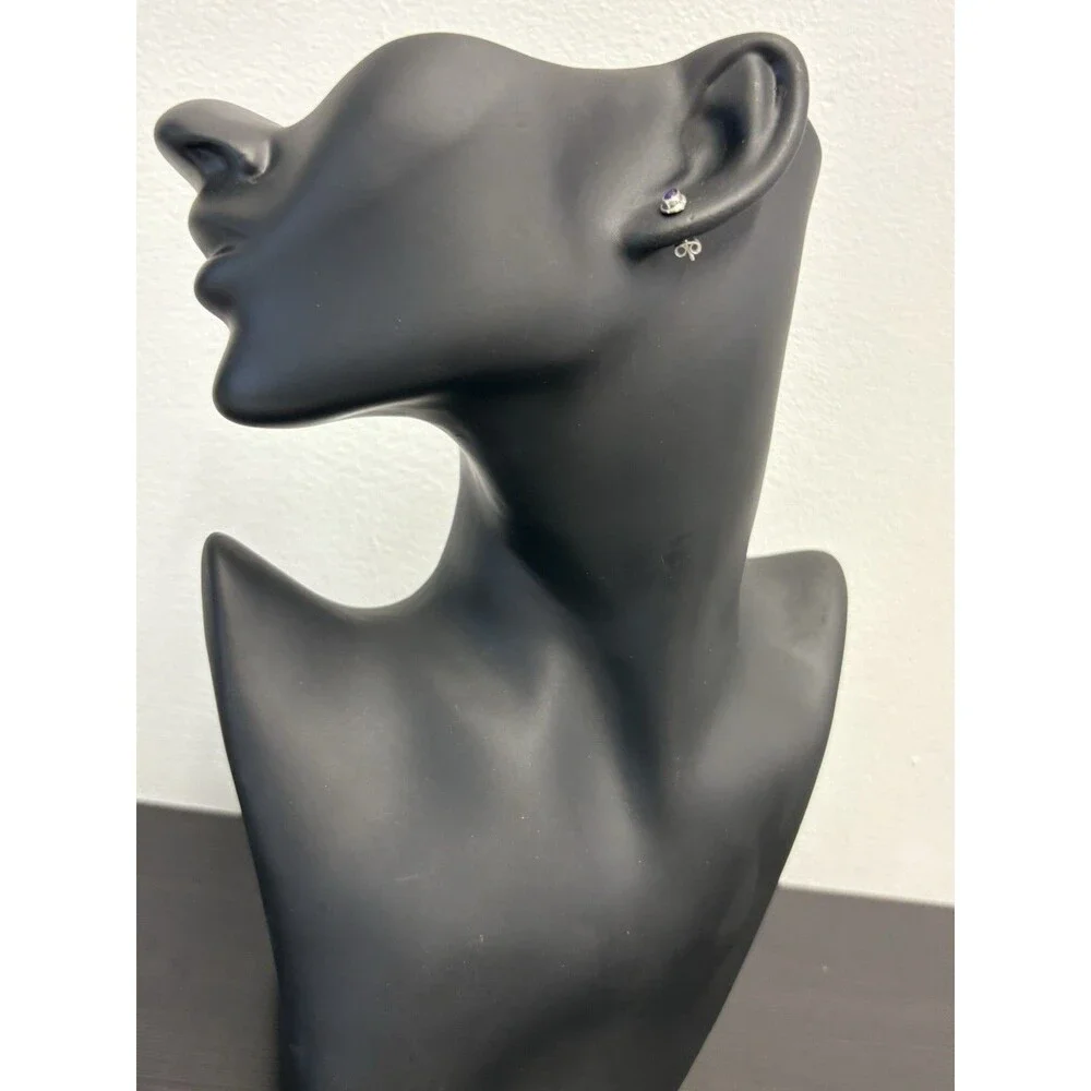 Petite 925 Solid Sterling Silver Genuine Amethyst Bezel Set Post Earrings - Picture 6 of 12